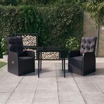 vidaXL Ensemble à manger de jardin avec coussins 3 Pièces noir