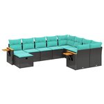 vidaXL Salon de jardin 10 Pièces avec coussins noir résine tressée