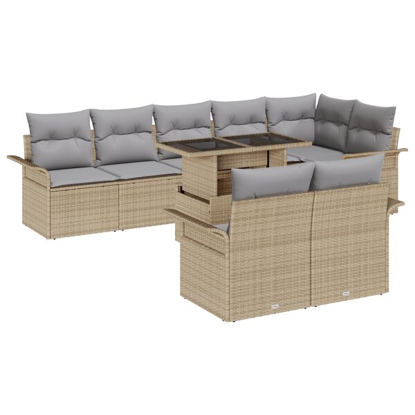Set de jardin vidaXL 9 pièces avec coussins en poly rotin beige