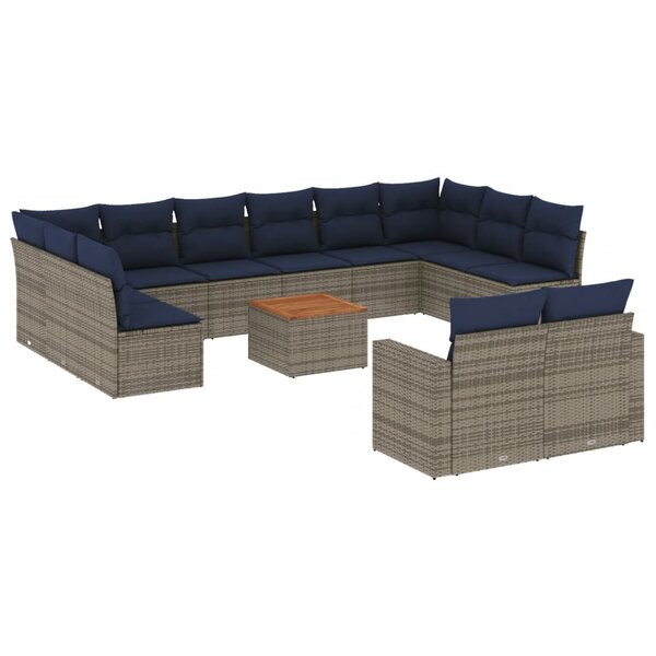 vidaXL Salon de jardin avec coussins 13 Pièces gris résine tressée