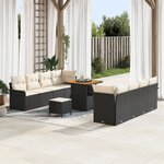 Ensemble de Canapé de Jardin vidaXL 11 Pièces avec Coussins Rattan Poly Noir Acacia