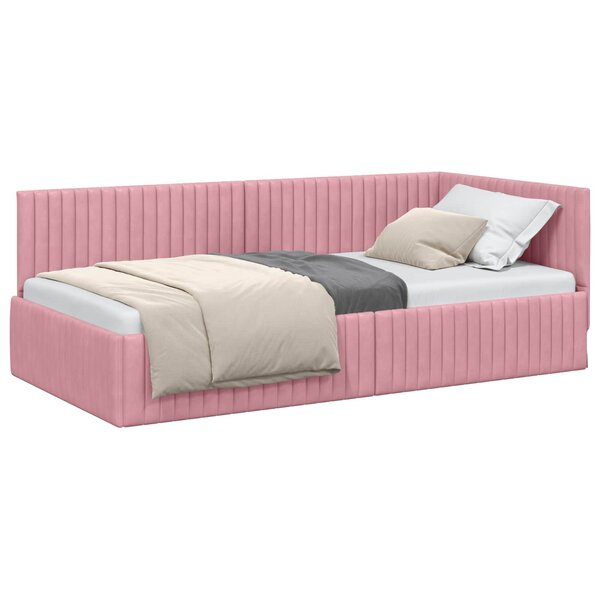 vidaXL Cadre de lit d'angle Rose 100 x 200 cm Velours