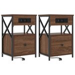 vidaXL Cabinet de chevet avec tiroir 2 Pièces Chêne brun 40 x 31 x 60 cm