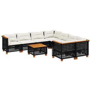 vidaXL Salon de jardin 9 Pièces avec coussins noir résine tressée