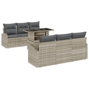 vidaXL Ensemble de canapé de jardin 7 Pièces Gris clair Poly rotin