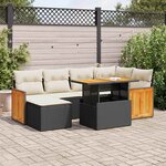 vidaXL Salon de jardin avec coussins 7 Pièces noir résine tressée acacia
