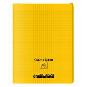 Cahier à rabat agrafé 24x32cm 96P 90G grands carreaux polypro jaune CONQUÉRANT