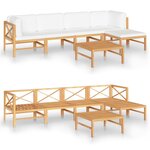 vidaXL Salon de jardin 6 Pièces avec coussins crème Bois de teck solide