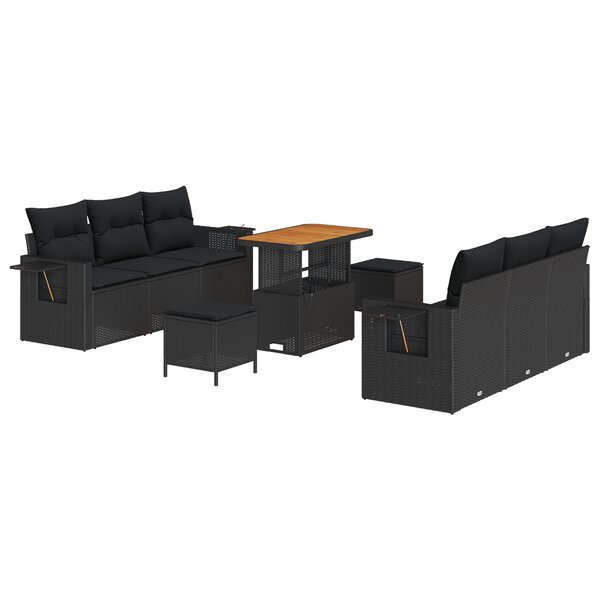 Ensemble de Canapé de Jardin de 9 Pièces avec Coussins Noir Poly Rattan