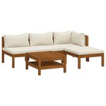vidaXL Salon de jardin 5 Pièces avec coussin crème Bois d'acacia solide