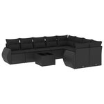 vidaXL Salon de jardin 10 Pièces avec coussins noir résine tressée