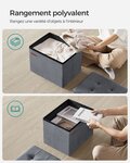 Banc de rangement boîte pliable en velours repose-pieds avec couvercle 31 x 41 x 31 cm capacité de charge 130 kg pour couloir salon gris 12_0004136