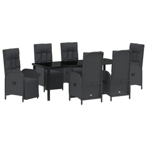 vidaXL Set de salle à manger de jardin 7 pièces avec coussins Noir en polyrotin
