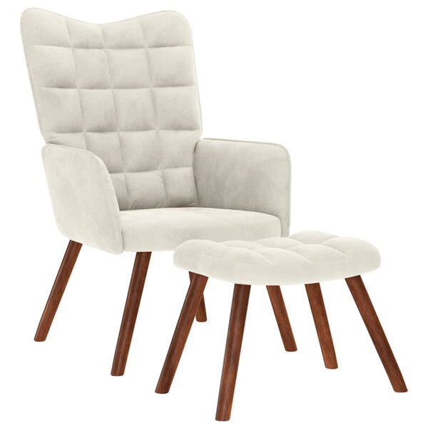vidaXL Fauteuil relax avec tabouret en velours crème