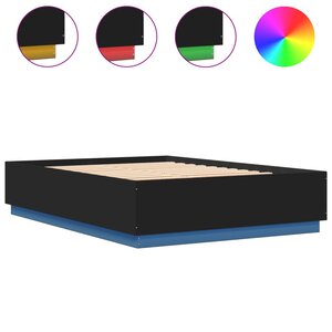 vidaXL Cadre de lit avec lumières LED noir 140x200 cm bois ingénierie