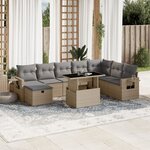 vidaXL Salon de jardin avec coussins 9 Pièces beige résine tressée