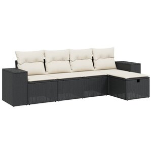 vidaXL Salon de jardin 5 Pièces avec coussins noir résine tressée