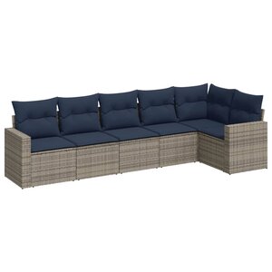 vidaXL Salon de jardin 6 Pièces avec coussins gris résine tressée
