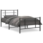 vidaXL Cadre de lit métal avec tête de lit/pied de lit noir 107x203 cm