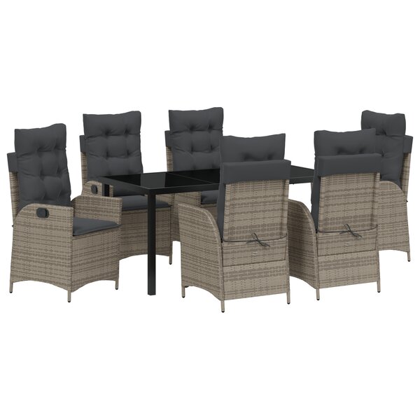 vidaXL ensemble de salle à manger de jardin 7 pièces avec coussins gris en rattan poly