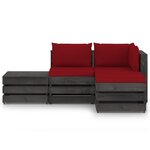 vidaXL Salon de jardin 4 Pièces avec coussins Bois imprégné de gris