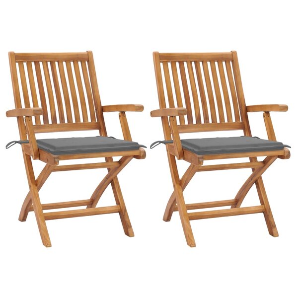 vidaXL Chaises de jardin 2 Pièces avec coussins gris Bois de teck massif