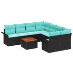 vidaXL Ensemble de canapé de jardin 9 Pièces Noir Poly rotin