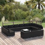 vidaXL Salon de jardin 14 Pièces avec coussins Noir Résine tressée