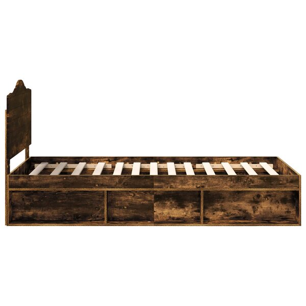 vidaXL Cadre de lit avec tête de lit Chêne fumé 75 x 190 cm Pin massif