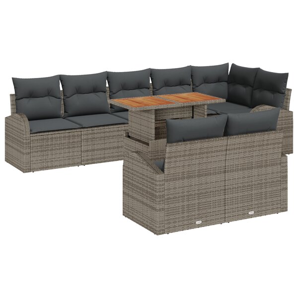Ensemble de Canapé de Jardin 9 Pièces avec Coussins Gris Poly Rattan