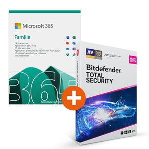 Microsoft 365 famille + bitdefender total security - licence 1 an - a télécharger