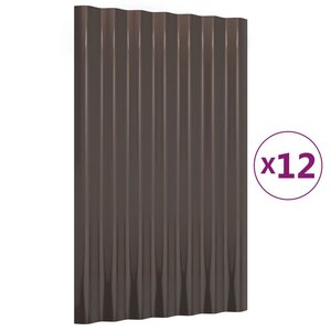 vidaXL Panneaux de toit 12 Pièces Acier enduit de poudre Marron 60x36 cm