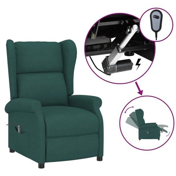 vidaXL Fauteuil inclinable électrique à oreilles vert foncé tissu
