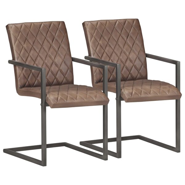 vidaXL Chaises à manger cantilever lot de 2 marron cuir véritable