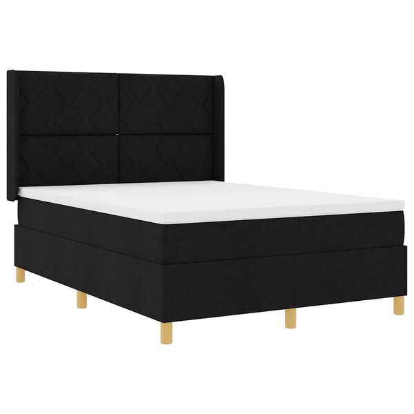 vidaXL Lit à Ressorts avec matelas Noir 140 x 190 cm tissu