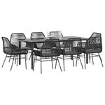 vidaXL Ensemble à manger de jardin coussins 9Pièces noir poly rotin verre