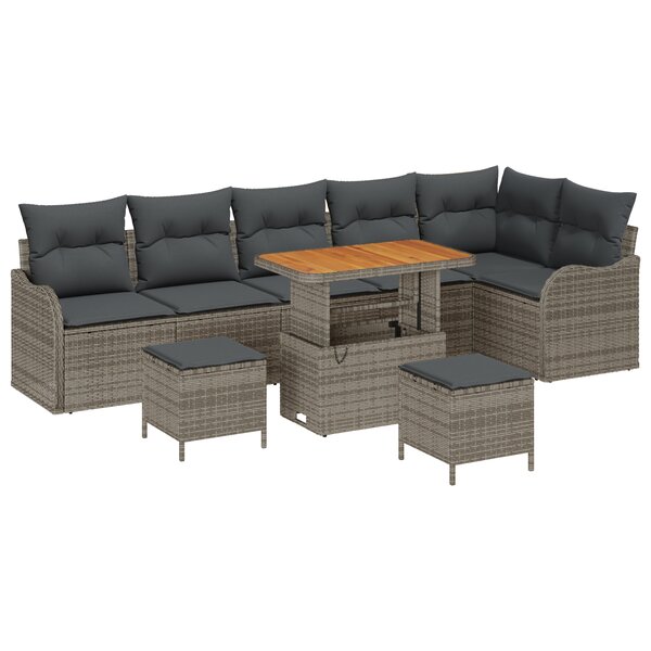 Ensemble de Canapés de Jardin 9 Pièces avec Coussins en Poly Rattan Gris Acacia