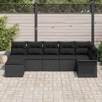 vidaXL Ensemble de canapé de jardin avec coussin 7 Pièces Noir Poly rotin