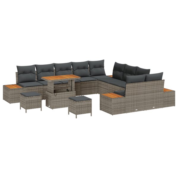 Ensemble de Canapé de Jardin de 13 Pièces avec Coussins Gris en Rattan