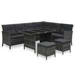 vidaXL Salon de jardin 4 Pièces avec coussins résine tressée gris