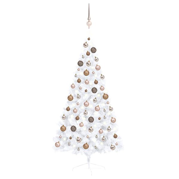vidaXL Demi-arbre de Noël artificiel pré-éclairé et boules blanc 150cm