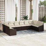vidaXL Ensemble de Canapé de Jardin 10 Pièces avec Coussins Rattan Poly Marron