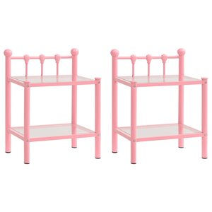 vidaXL Tables de chevet 2 Pièces Rose et transparent Métal et verre