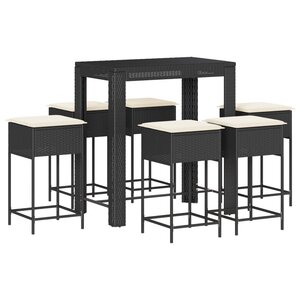 vidaXL Ensemble de bar de jardin 7 Pièces avec coussins noir poly rotin