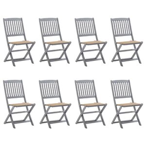 vidaXL Chaises pliables d'extérieur lot de 8 et coussins Bois d'acacia