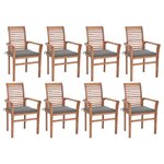 vidaXL Chaises à manger lot de 8 avec coussins gris Bois teck solide