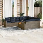 vidaXL Salon de jardin 11 Pièces avec coussins gris résine tressée