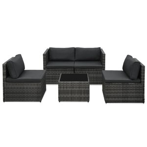 vidaXL Salon de jardin 5 Pièces avec coussins Résine tressée Gris