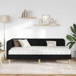 vidaXL Cadre de lit d'angle avec matelas Noir 90 x 200 cm tissu