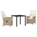 vidaXL Ensemble de salle à manger de jardin de 3 pièces avec coussins en poly rotin beige